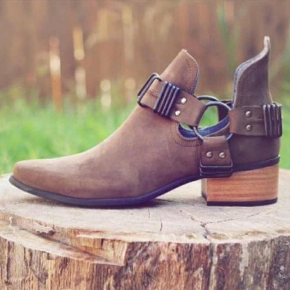 Grey City Cut Out Brown Ankle Booties